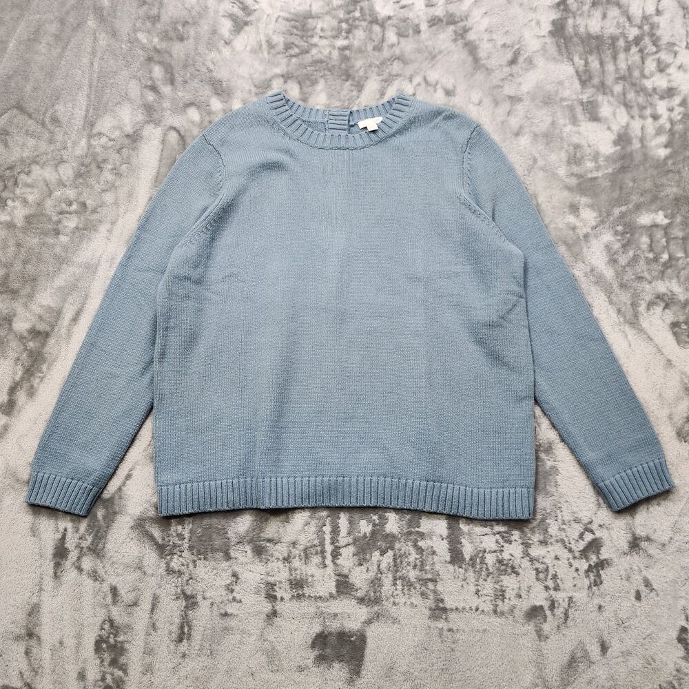 J.Jill Sweater‎ Womens L Blue Camel Hair Blend Thick Knit Crew Neck Button Back